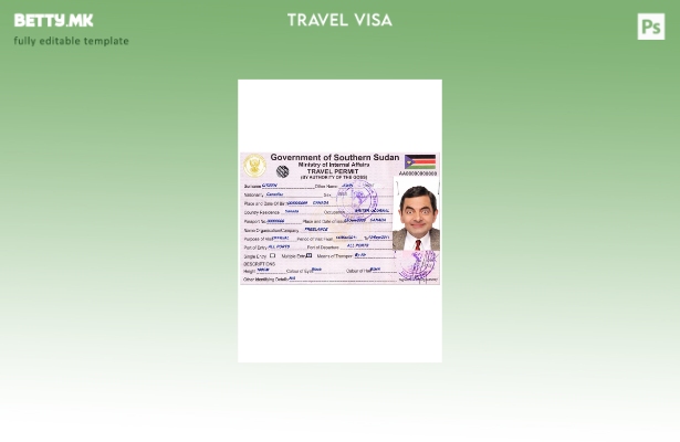 Модерен стил на шаблон за дозвола за патување во Јужен Судан